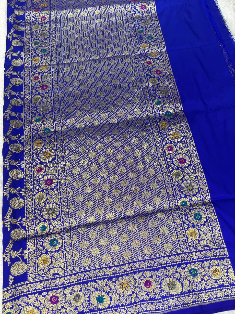 The Sapphire Vine: Royal Blue Premium Kadhua Jungla Banarasi Saree