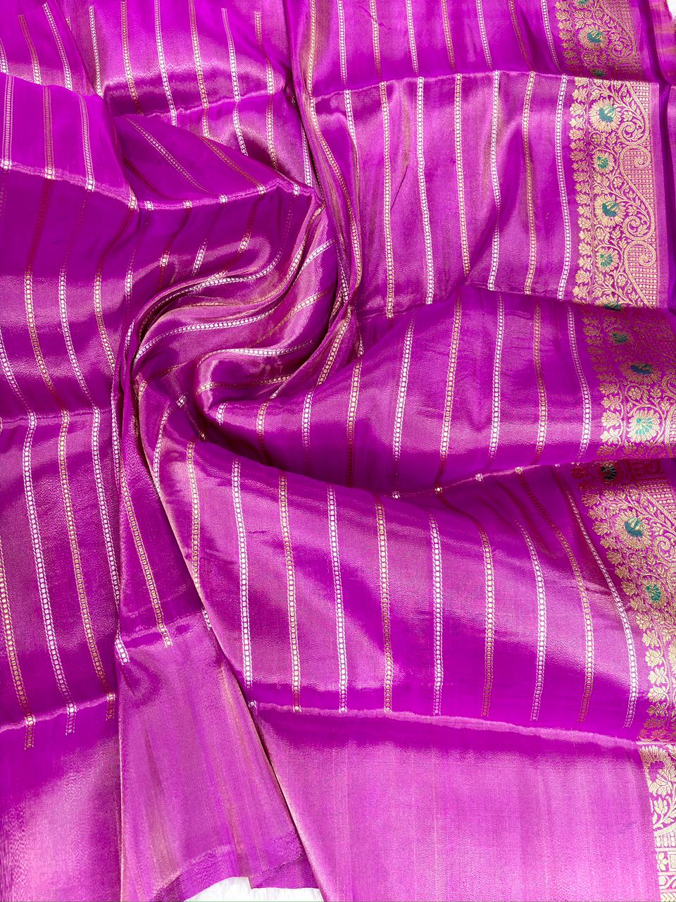 Royal Handloom Wine & Magenta Tissue Silk Banarasi Saree with Kadhua Meenakari Border & Sona-Rupa Buti