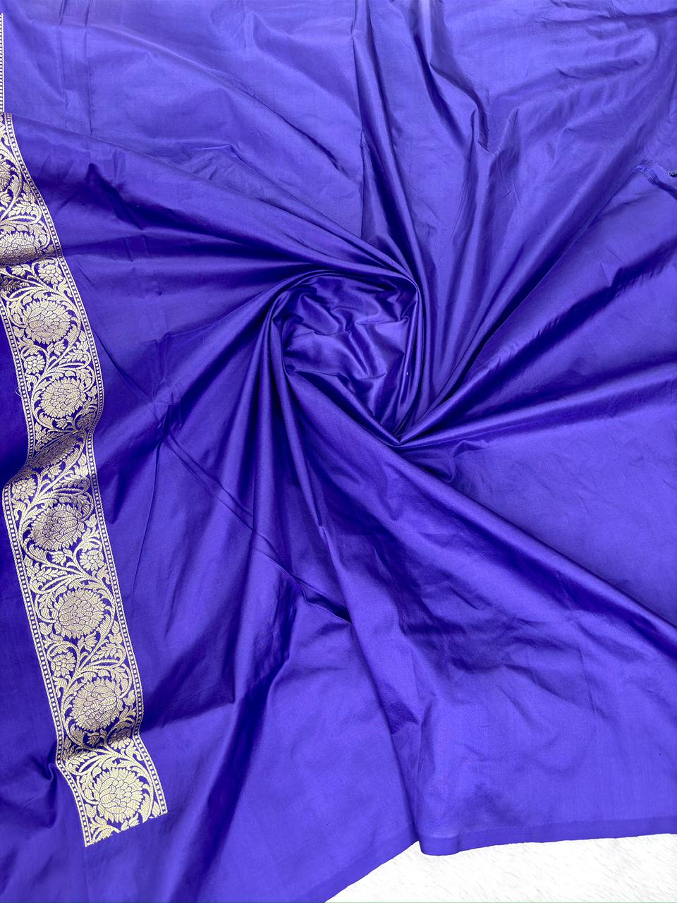 Premium Royal Blue & Sky Blue Dual-Tone Premium Kora Saree with Antique Zari Kadhua Weave