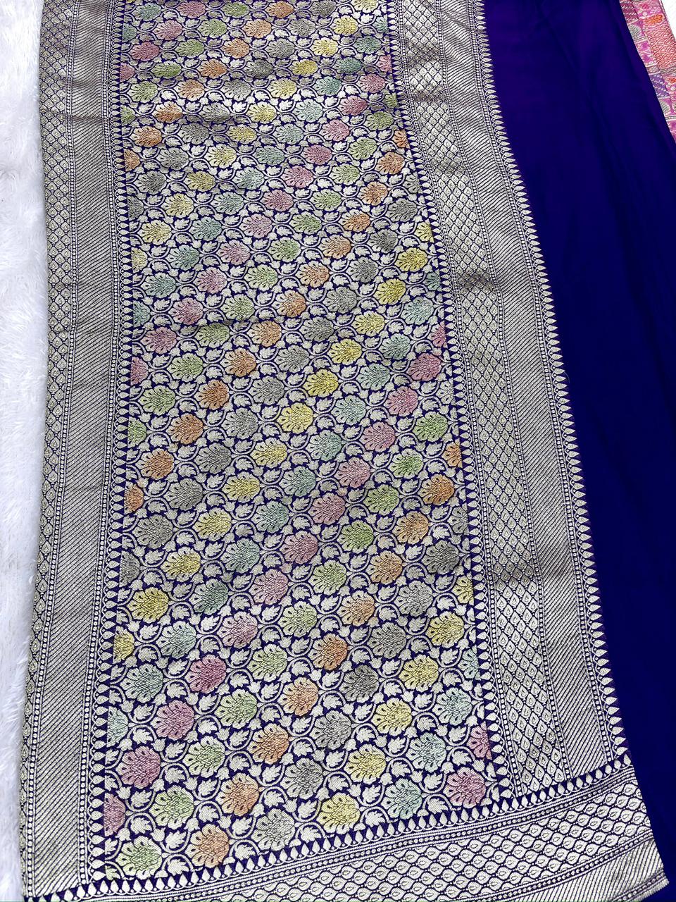 Vibrant Magenta Checkered Khaddi Georgette Handloom Saree with Meenakari Jaal