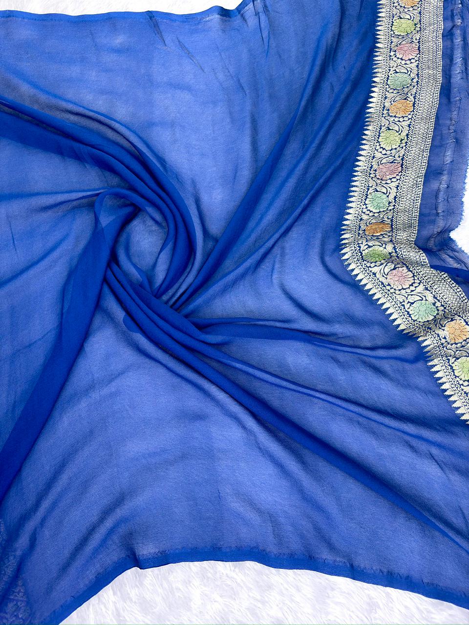 Contemporary Multi-Color Geometric Tile Khaddi Georgette Handloom Saree