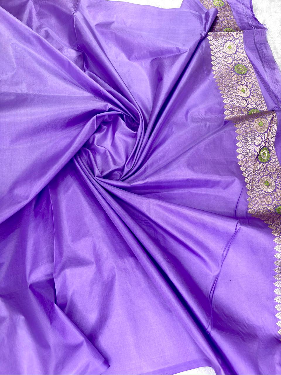 Lavender Bloom Pure Katan Silk Handloom Banarasi Saree  Meenakari Jungla & Geometric Jaal with Intricate Cutwork