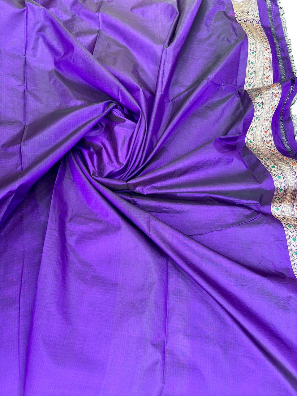 Regal Purple Pure Katan Silk Meenakari Cutwork Banarasi Jungla Saree Meenakari Cutwork