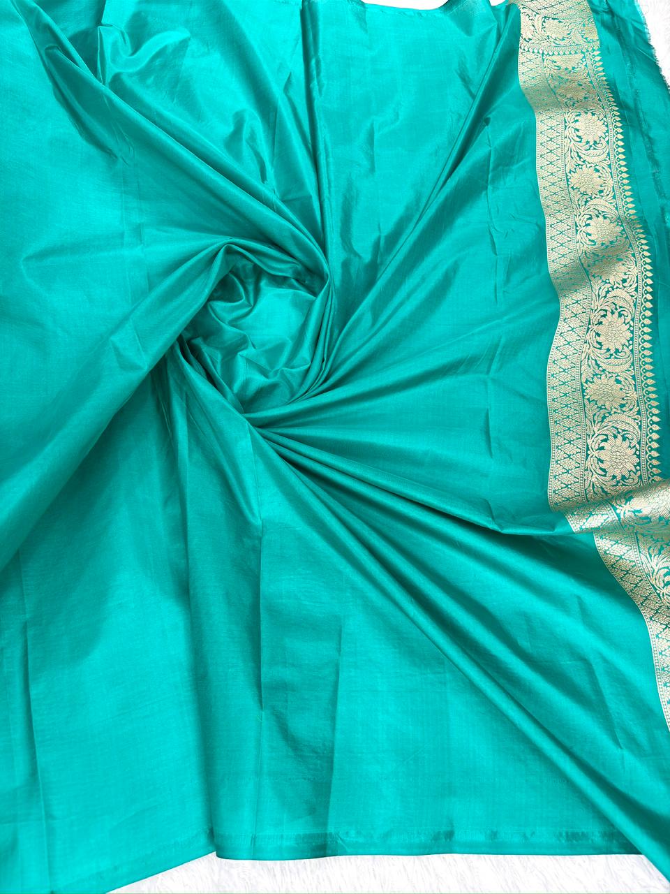 Teal Blue Pure Katan Silk Jungla Meenakari Cutwork Banarasi Saree