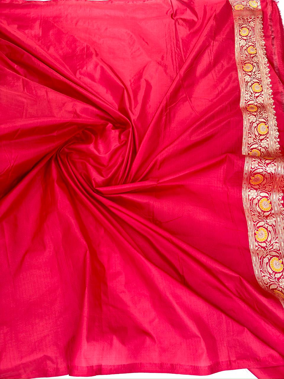 Crimson Red Pure Katan Silk Jungla Meenakari Cutwork Handloom Banarasi Saree