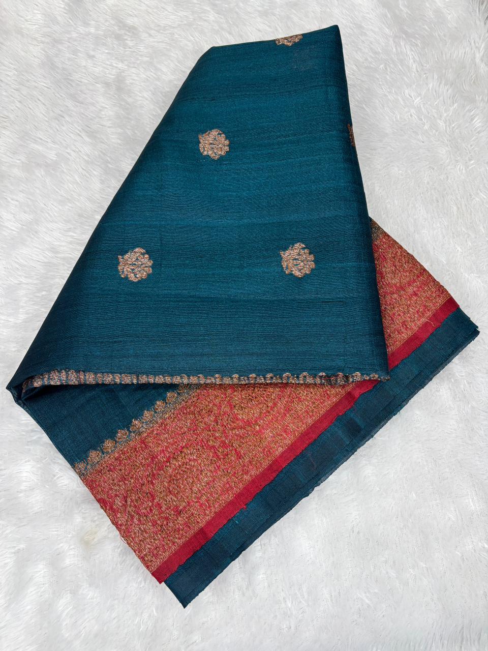 Antique Zari Woven Dual-Tone Raw Silk Tussar Saree