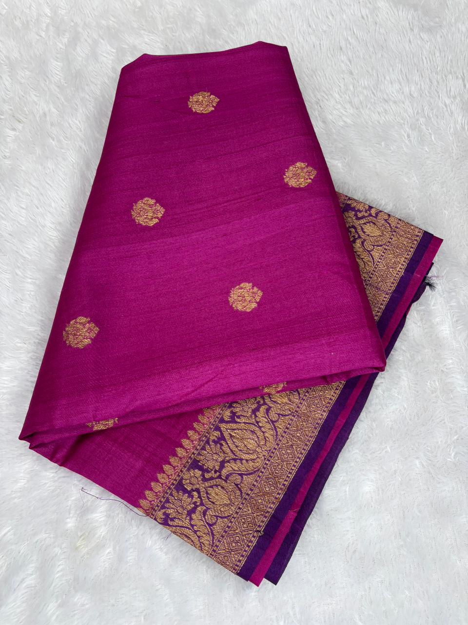 Lilac Deep Purple Hand-Woven Antique Zari Raw Silk Tussar Saree