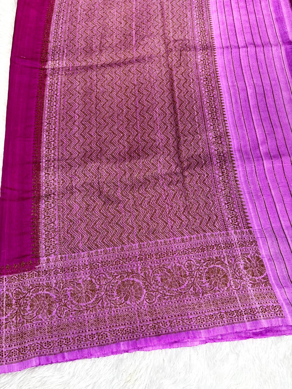 Regal Magenta Pure Raw Silk Tussar Handloom Saree with Antique Zari Buta & Geometric Pallu