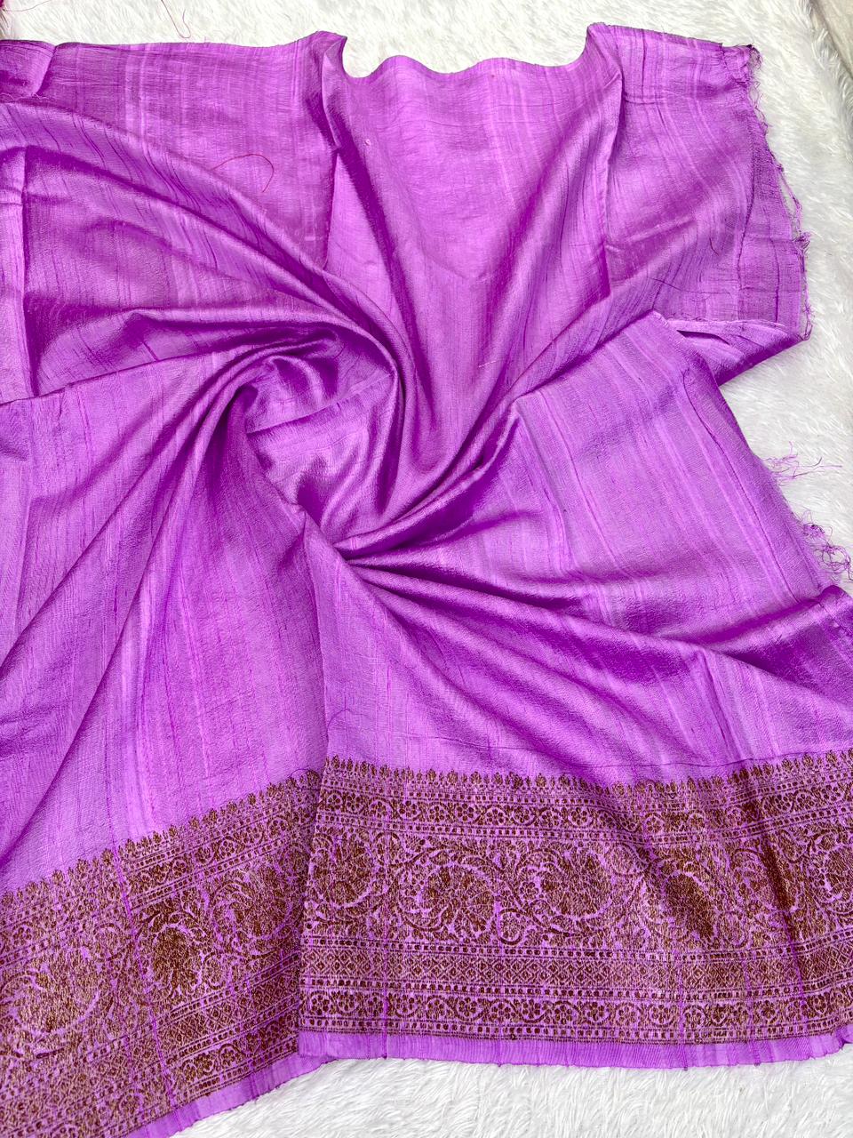 Regal Magenta Pure Raw Silk Tussar Handloom Saree with Antique Zari Buta & Geometric Pallu