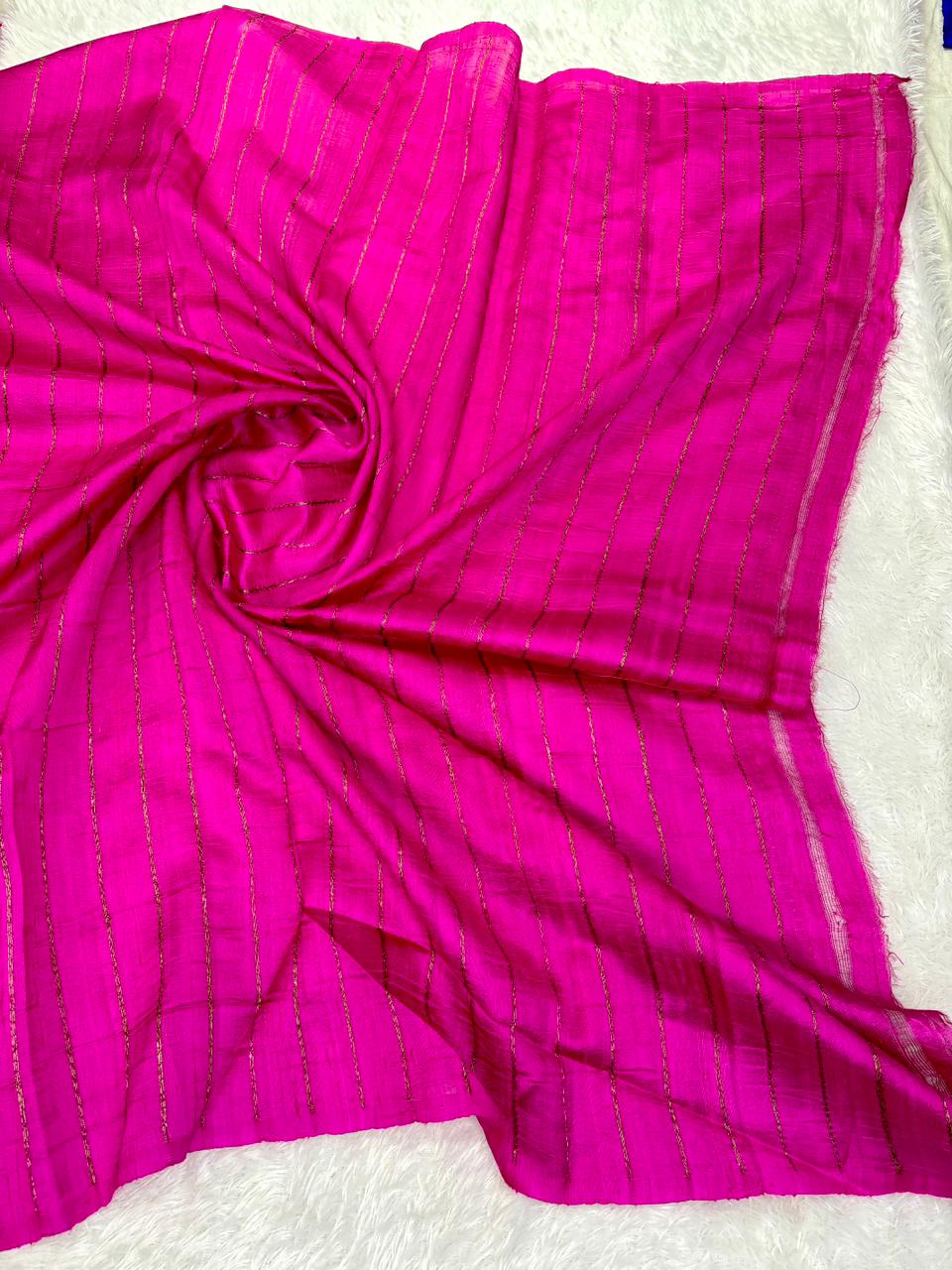 Vivid Magenta Pure Raw Silk Tussar Handloom Saree with Meenakari Chakra Buta & Rich Brocade Pallu