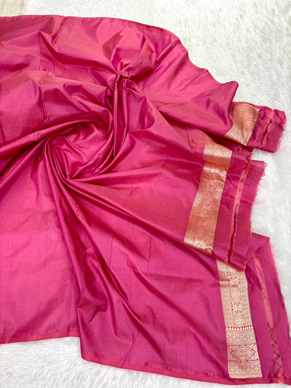 Deep Rose Pink Katan Jungla Cutwork  Handloom Saree with All-Over Floral Zari Jaal & Rich Pallu
