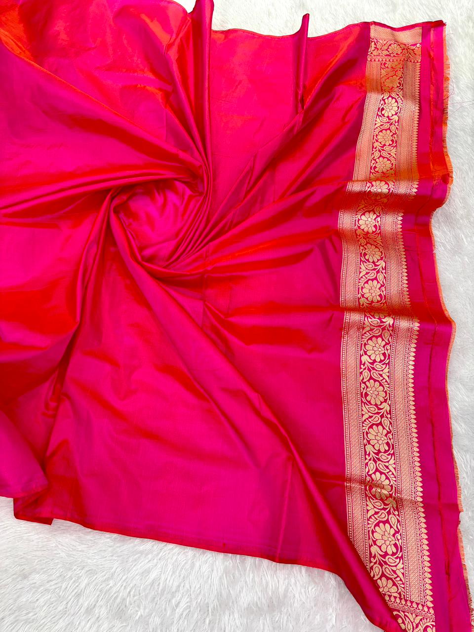 Bridal Red Banarasi Katan Silk Saree with All-Over Gold Zari Jungla Cutwork