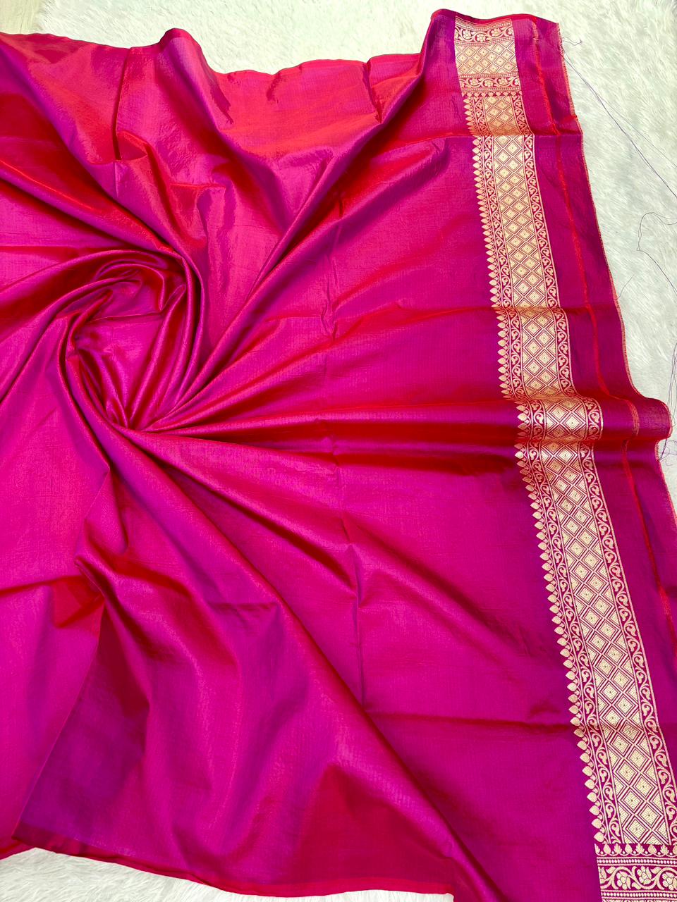 Deep Maroon Banarasi Katan Silk Saree with All-Over Gold Zari Jungla Cutwork
