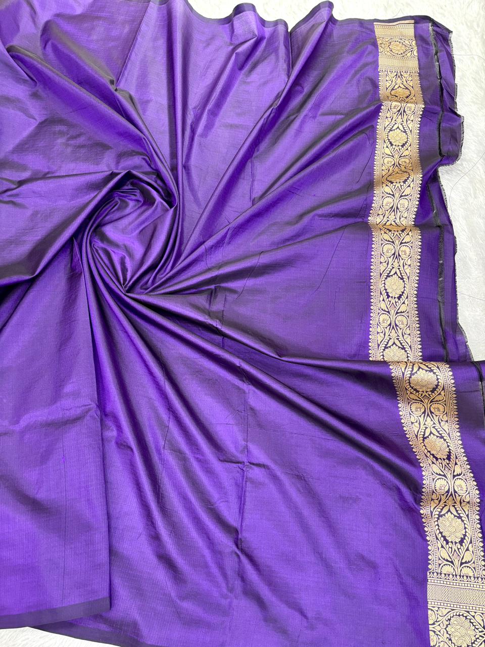 Deep Indigo Banarasi Katan Silk Saree with Stylized Leaf (Paan) Cutwork Motifs