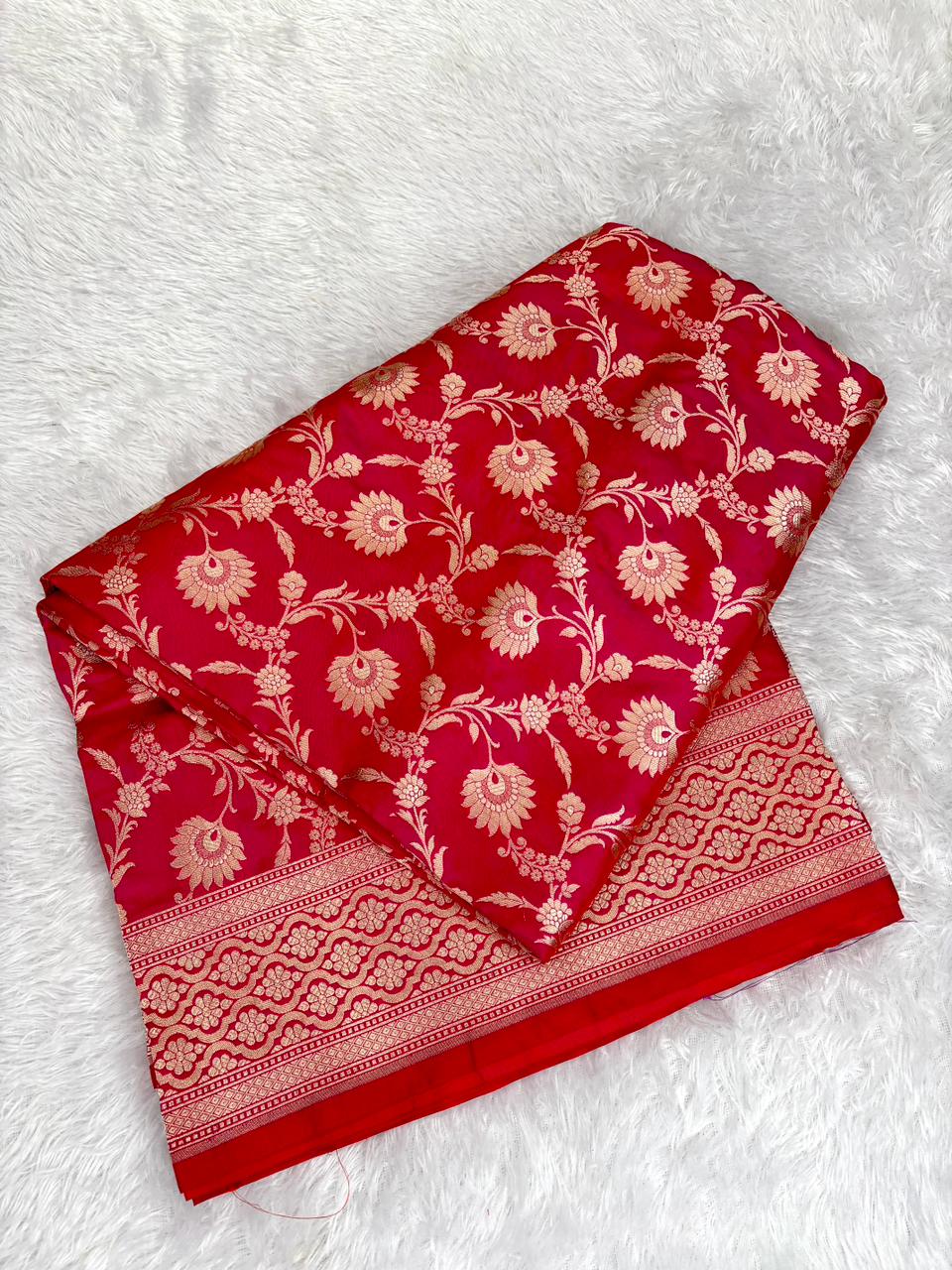 Rani Pink Banarasi Katan Silk Saree with All-Over Gold Zari Jungla Cutwork