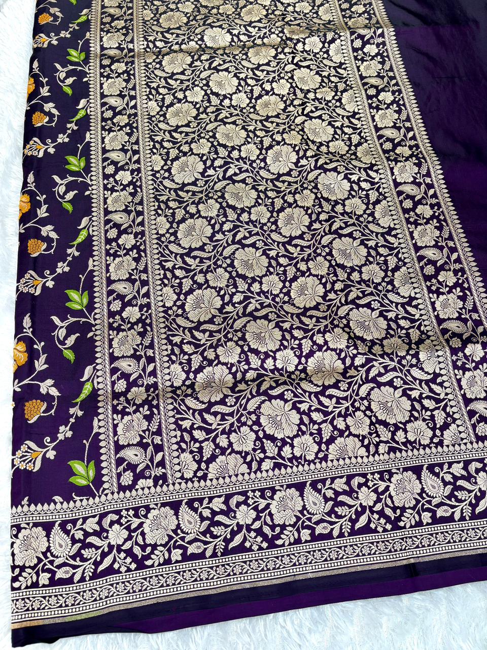 Regal Deep Wine Mashru Silk Banarasi Saree with Vibrant Meenakari Floral Jaal