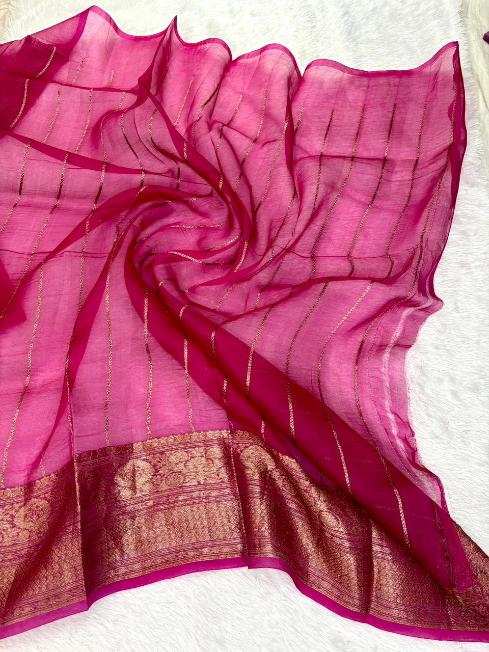 Classic Magenta Kora Silk Saree with Antique Kadhua Leaf Buti