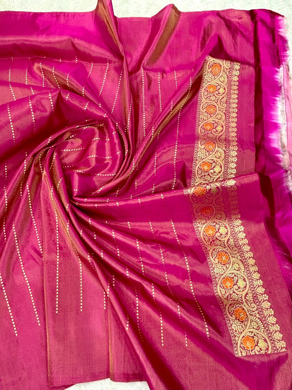 Luxurious Golden Beige Tissue Kadhua Silk Saree with Large Leaf Motifs