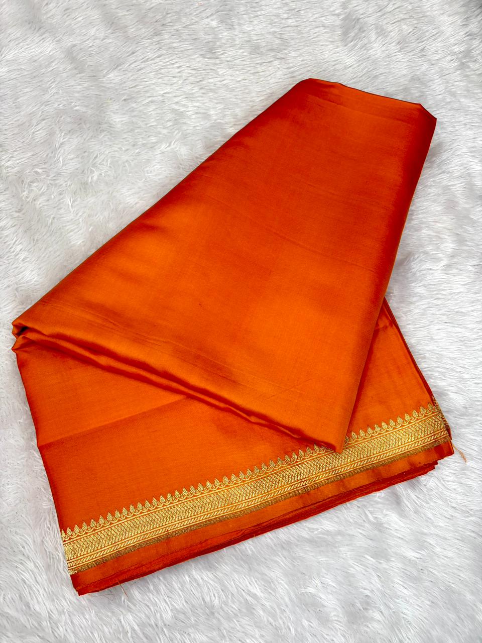 Premium Tangerine Orange Mushru Silk Saree with All-Over Floral Bel Booti & Grand Paisley Pallu