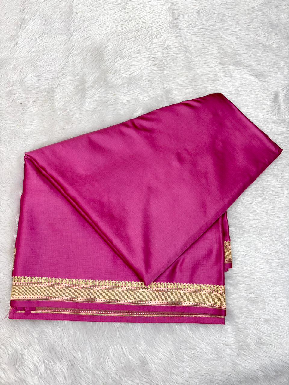 Premium Rose Pink Banarasi Mushru Silk Saree with Floral Bel-Booti and Heritage Paisley Pallu