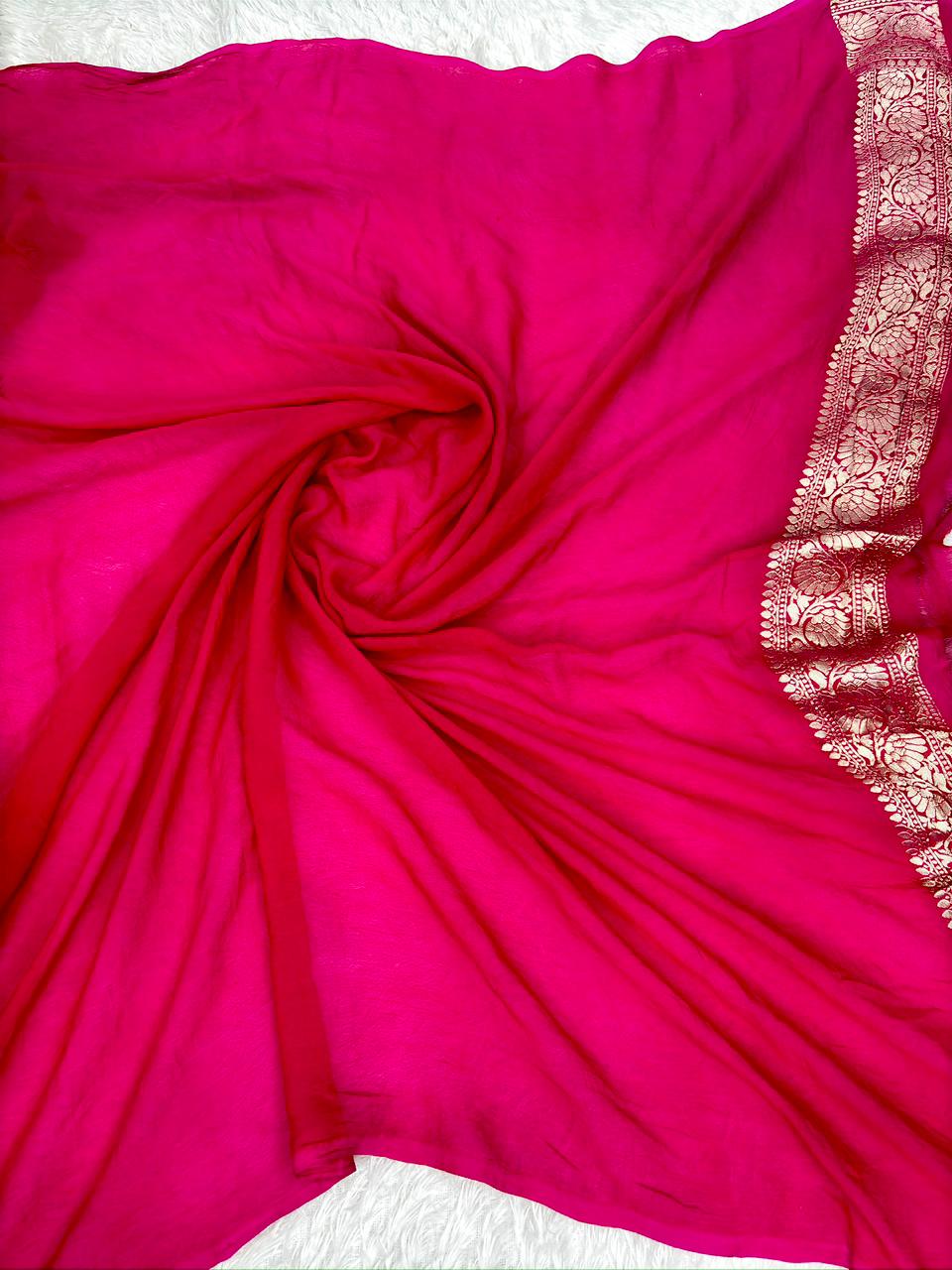 Exquisite Ruby Red Khaddi Georgette Handloom Saree with Floral Buti