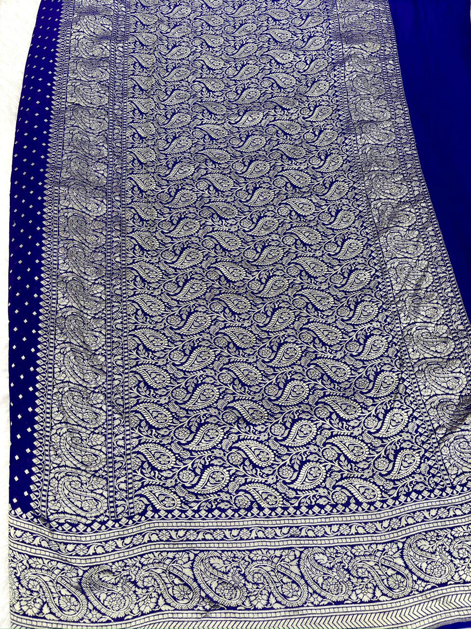 Regal Royal Blue Khaddi Georgette Handloom Saree with Zari Buti