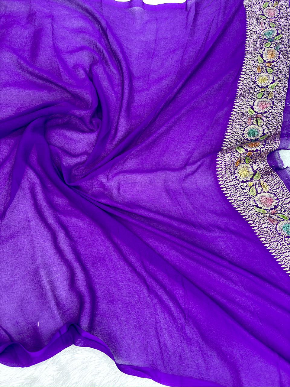 Majestic Royal Purple Khaddi Georgette Handloom Saree with Multi-Color Meenakari Jaal