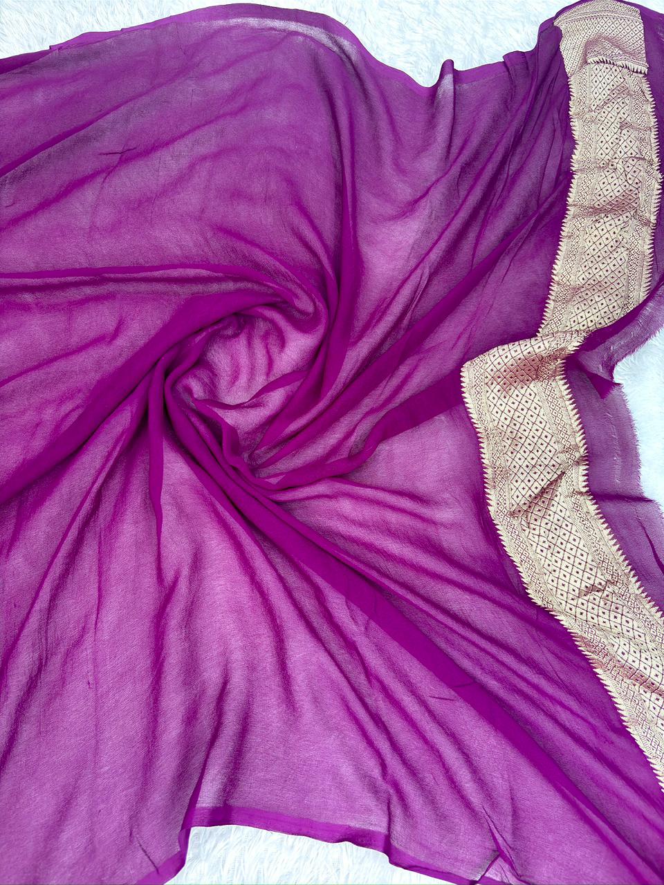 Luxurious Deep Wine Khaddi Georgette Saree with Meenakari Floral Jaal & Geometric Border