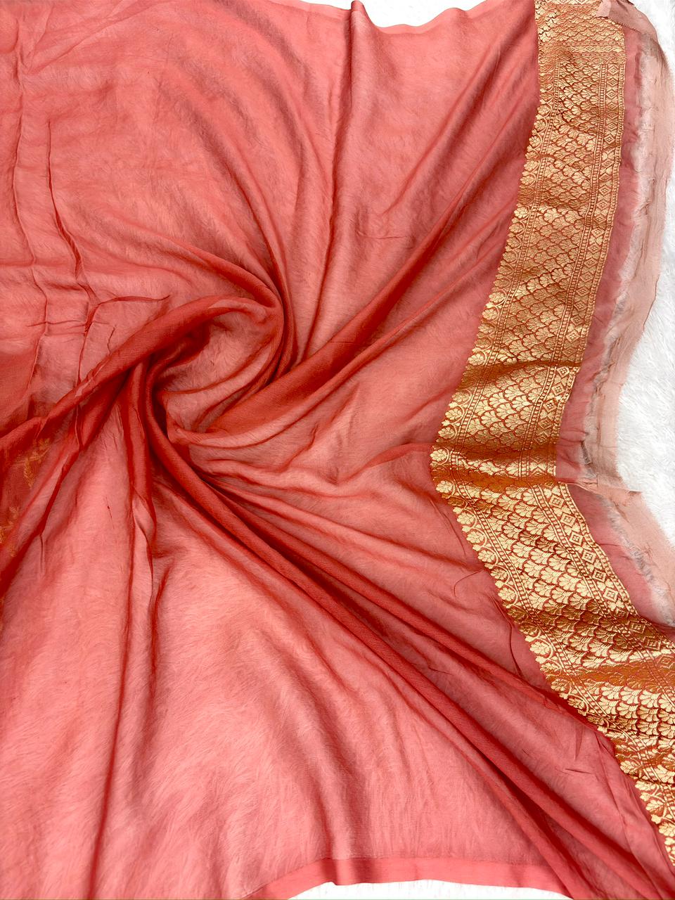 Elegant Dusty Pink Khaddi Georgette Saree with Pastel Meenakari Jaal