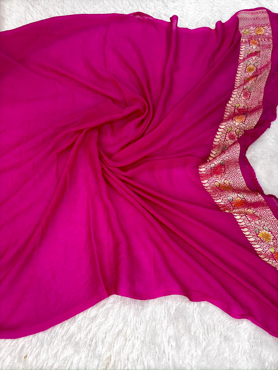 Radiant Magenta Khaddi Georgette Saree with Multi-Color Meenakari Floral Jaal
