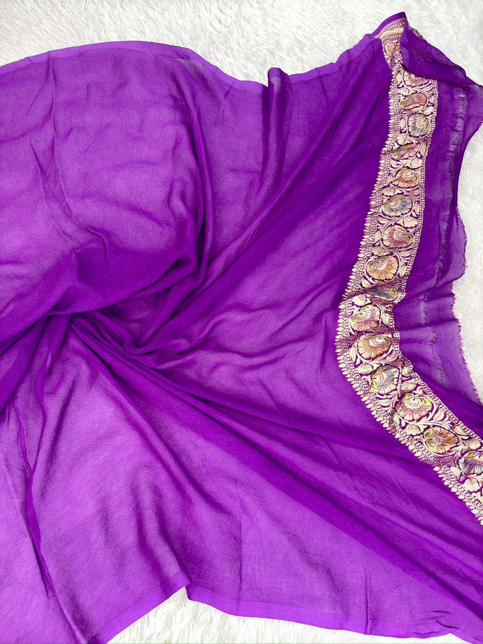 Majestic Violet Purple Khaddi Georgette Saree with Heavy Meenakari Floral Jaal