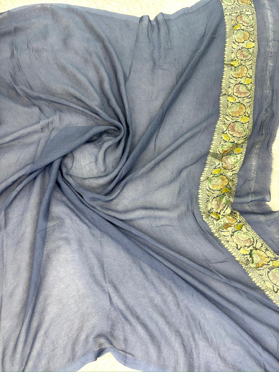 Enchanting Navy Blue Khaddi Georgette Saree with Meenakari Rose Jaal