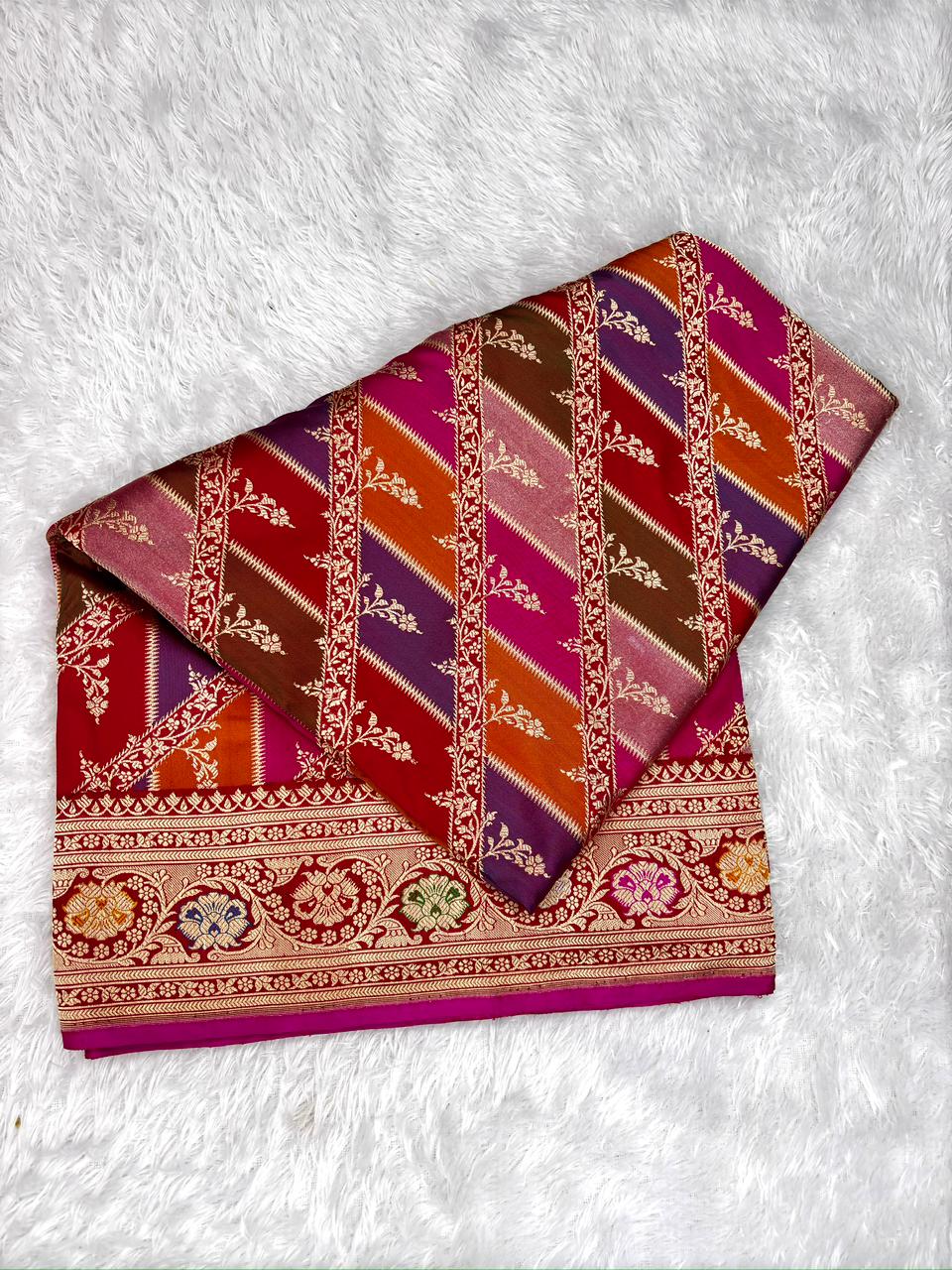 Heritage Spectrum: Premium Rungkaat Kadhua Pure Katan Silk Banarasi Handloom Saree