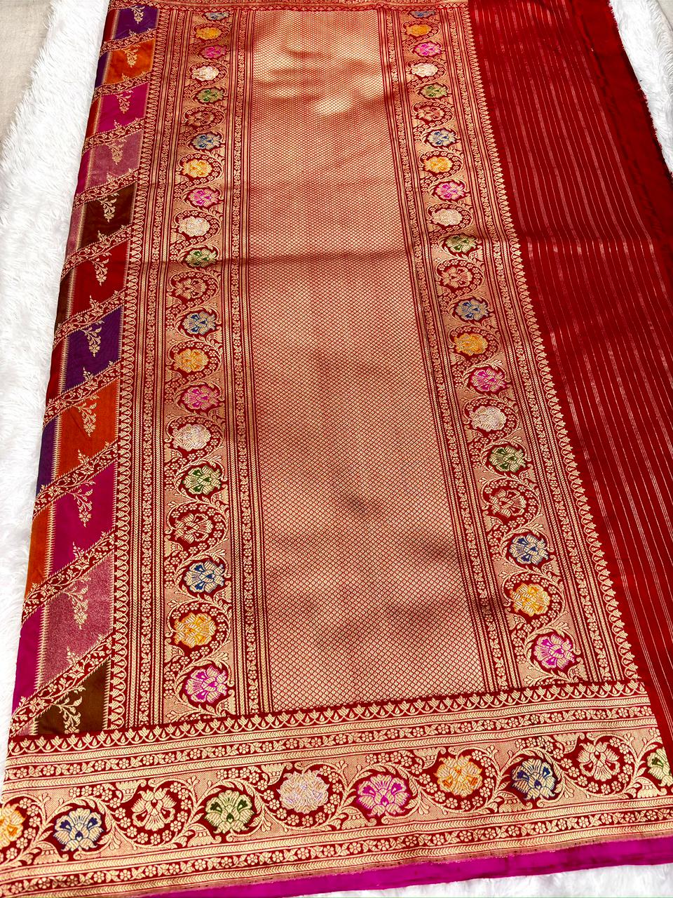 Heritage Spectrum: Premium Rungkaat Kadhua Pure Katan Silk Banarasi Handloom Saree