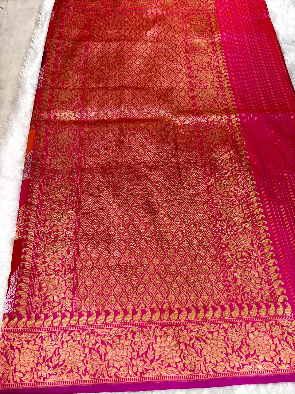 Multi-Color Premium Rungkaat Kadhua Pure Katan Silk Handloom Banarasi Saree