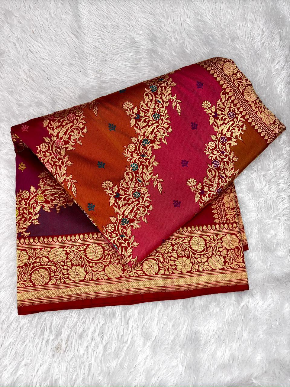 Premium Rungkaat Kadhua Pure Katan Silk Banarasi Handloom Saree
