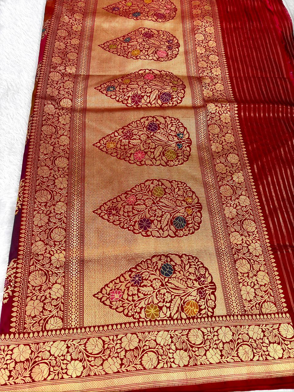 Premium Rungkaat Kadhua Pure Katan Silk Banarasi Handloom Saree