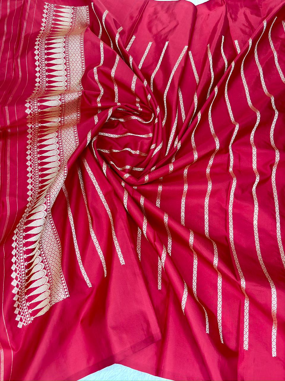 Royal Red Pure Katan Silk Handloom Kadhua Jungla Saree with Meenakari Floral Jaal