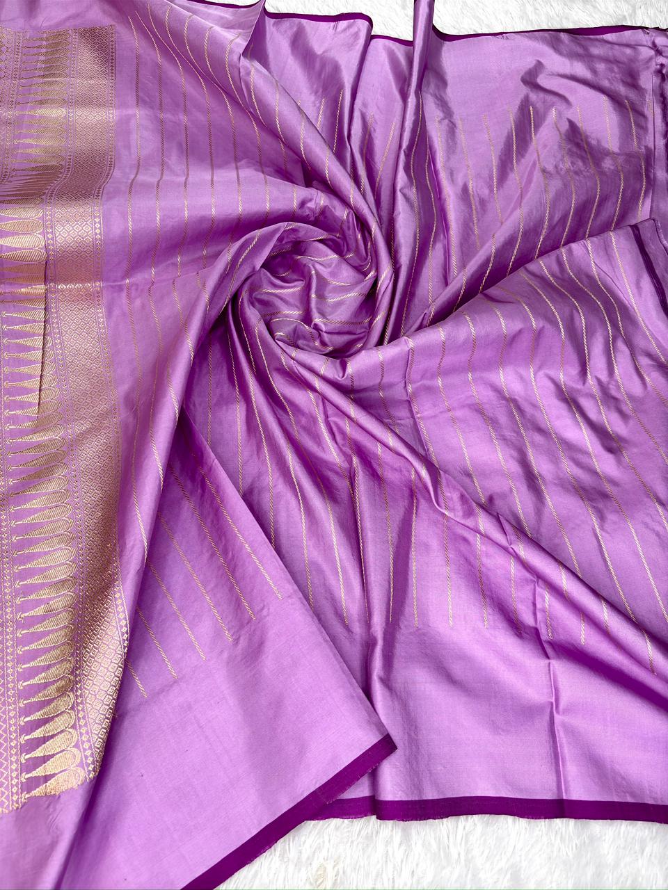 Lilac Lavender Premium Pure Silk Handloom Kadhua Jungla Saree with Vibrant Meenakari Floral Jaal