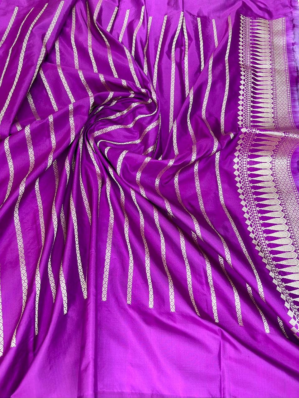 Majestic Purple Pure Katan Silk Handloom Kadhua Jungla Saree with Multi-Color Meenakari Jaal