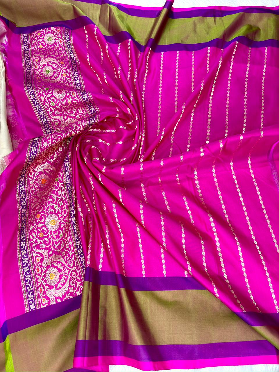 Elegant Silver-Grey Pure Katan Silk Handloom Kadhua Jungla Saree with Vibrant Meenakari Floral Jaal