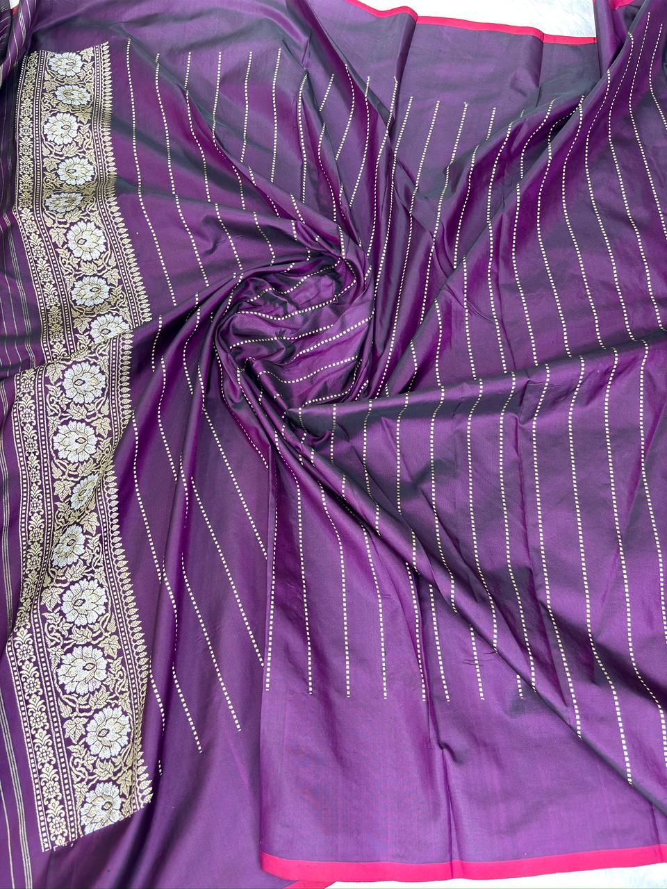 Majestic Royal Purple Pure Katan Silk Handloom Kadhua Jungla Saree with Multi-Color Meenakari Floral Jaal