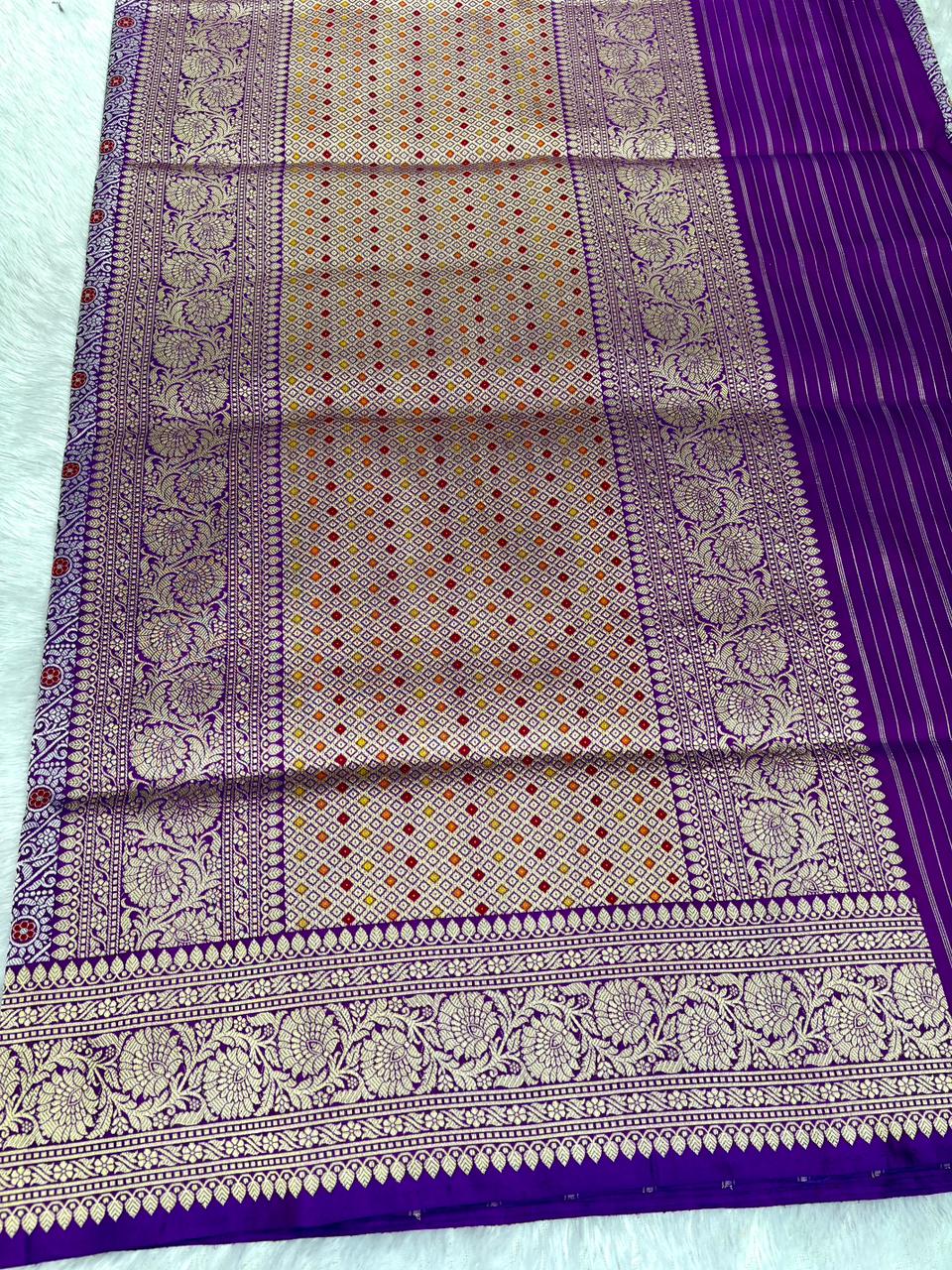 Royal Amethyst: Premium Handloom Banarasi Silk Saree with Meenakari Bel-Booti Jaal and Ornate Zari Border