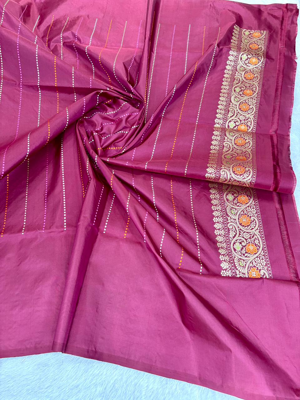 Royal Magenta/Wine Premium Handloom Banarasi Silk Saree with Meenakari Bel-Booti Jaal and Ornate Zari Border