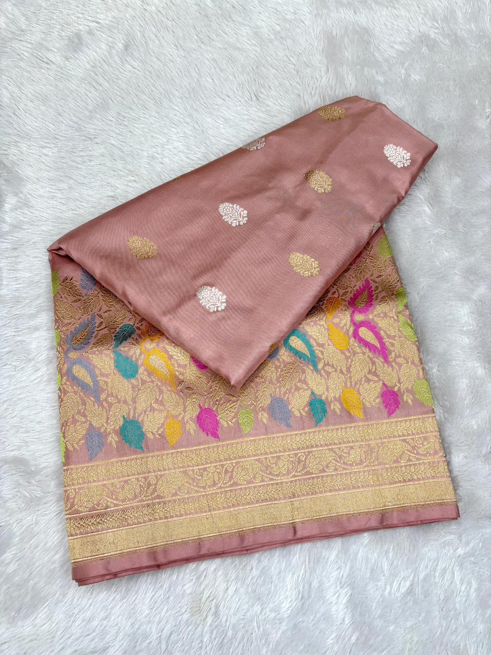 Imperial Heritage: Premium Handloom Banarasi Silk Saree with Meenakari Bel-Booti & Grand Zari Pallu