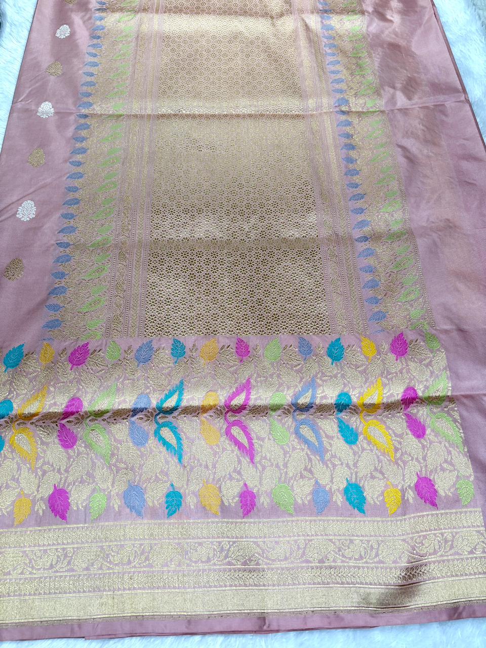 Imperial Heritage: Premium Handloom Banarasi Silk Saree with Meenakari Bel-Booti & Grand Zari Pallu