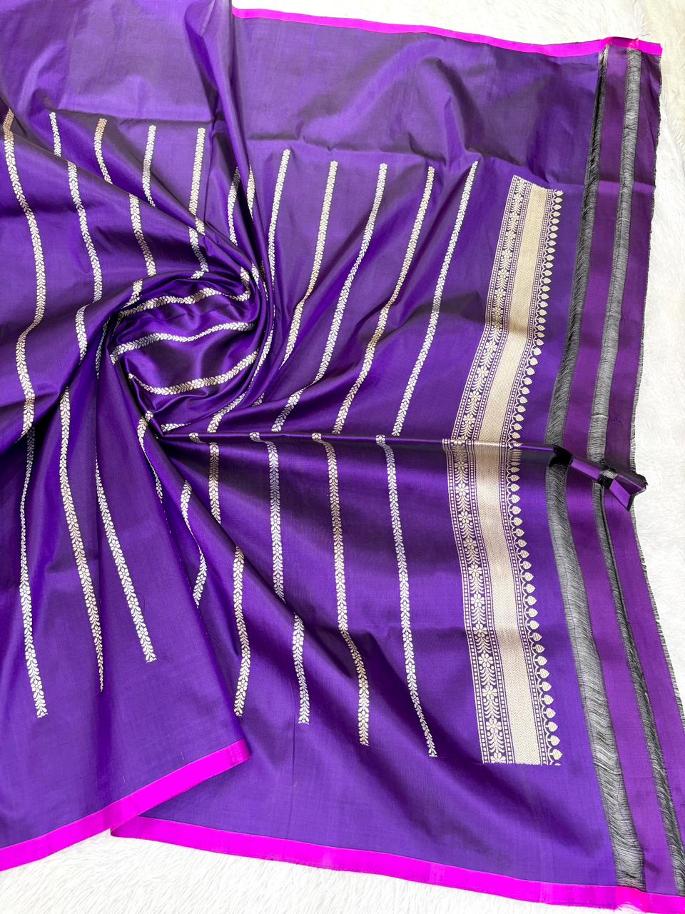 Royal Purple Handloom Silk Saree with Meenakari Bel-Booti Border