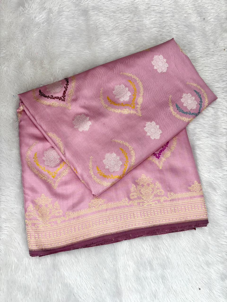 Mauve Orchid Iktara Pure Katan Silk Handloom Saree | Authentic Banarasi Kadhwa Jungla with Meenakari Alfi Buti