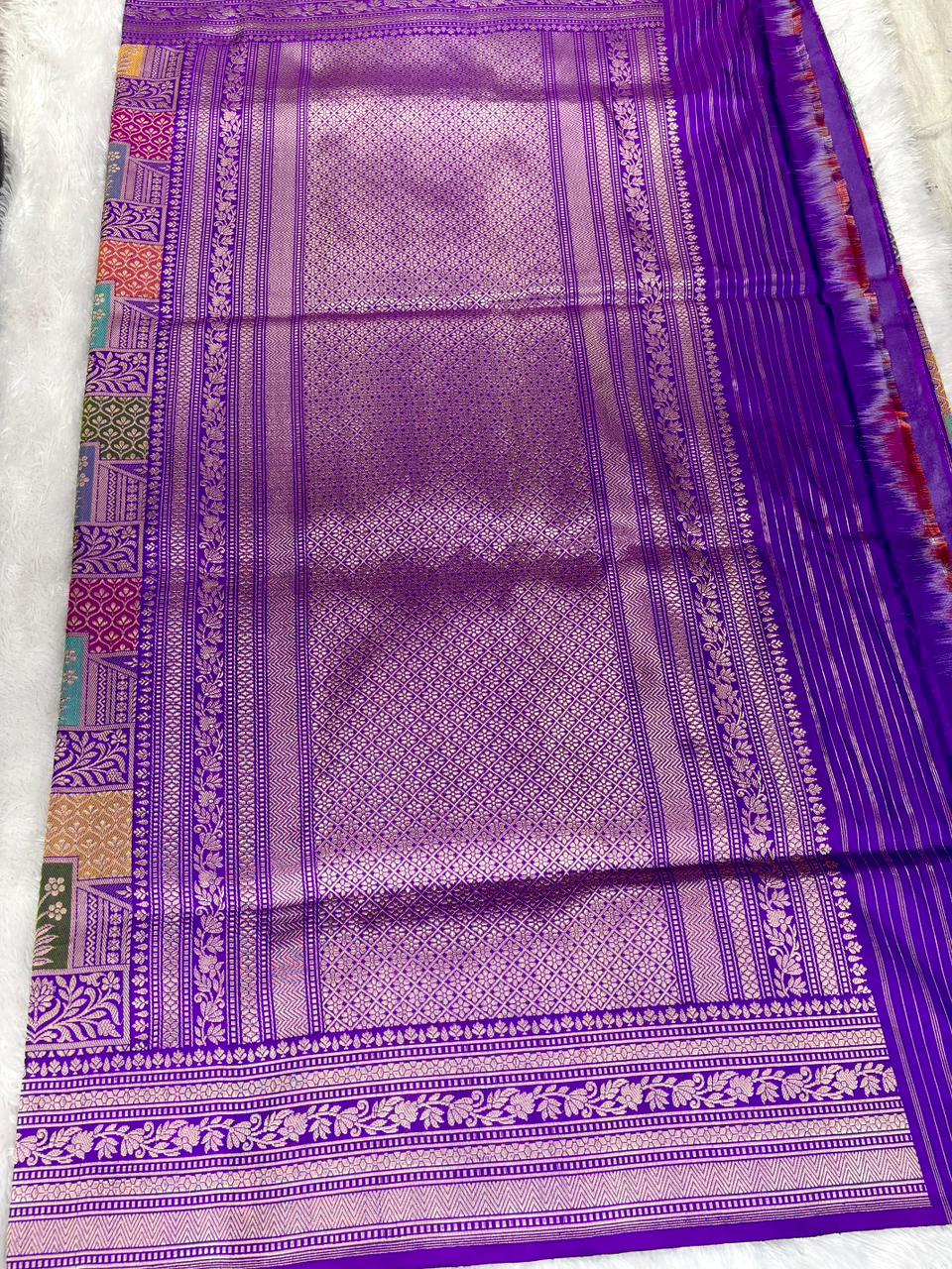 Royal Violet Katan Silk Handloom Saree | Premium Kadhua Patola-Jungla Fusion with Multi-Color Meenakari