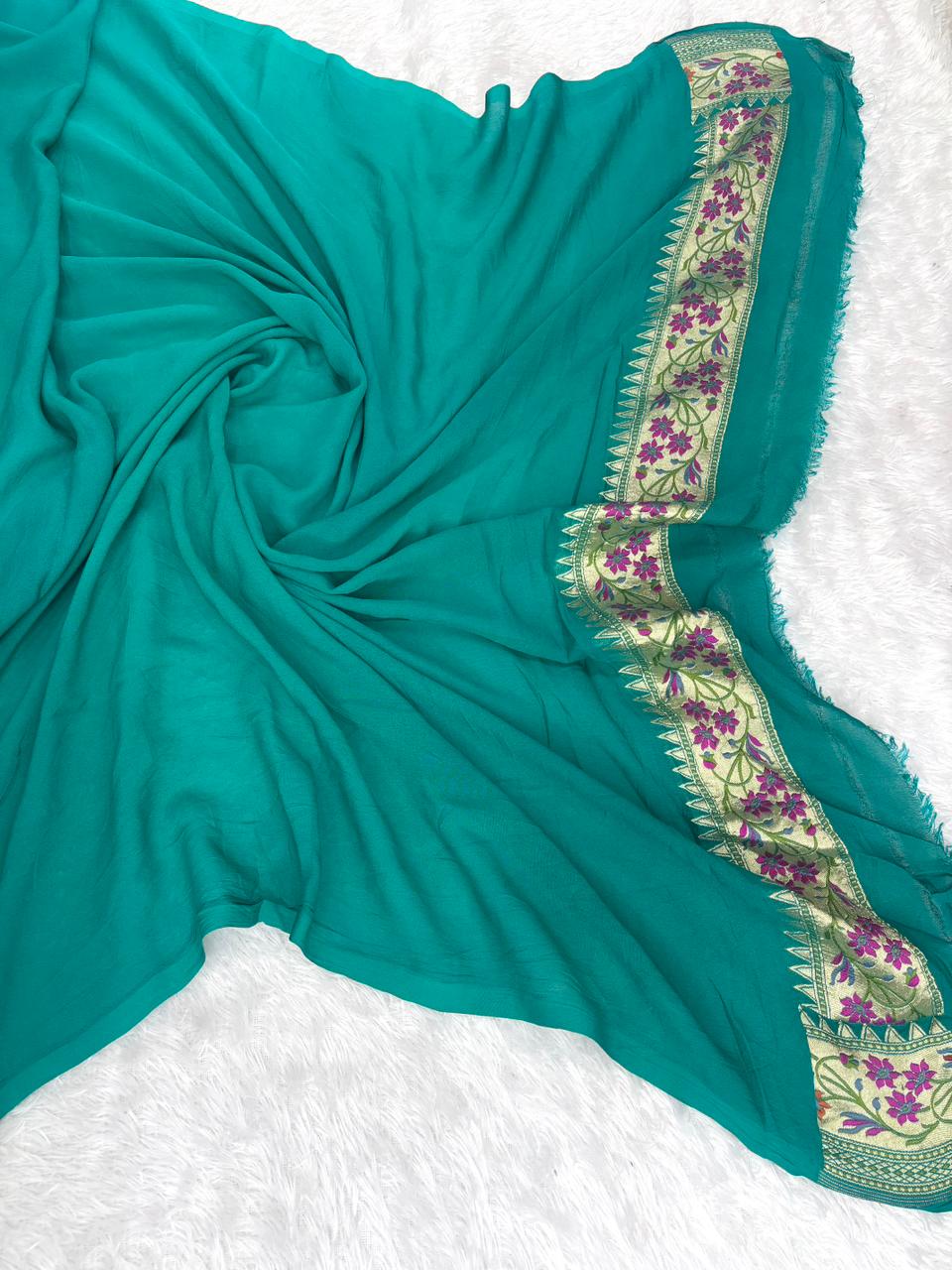Handloom Banarasi Khaddi Georgette Saree with Multi-Color Meenakari Weave